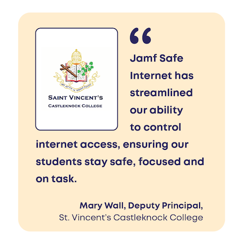 A graphic showing a quote form a school leader about Jamf Safe Internet