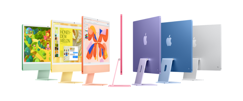 a row of iMac M4 in different colours